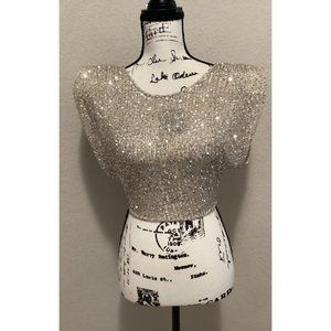 Nova Vintage-Inspired Sequin Cropped Top With Shoulder Pads Size S